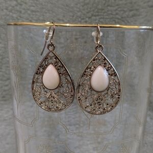 Vintage Gold And Cream Teardrop Filigree Earrings
